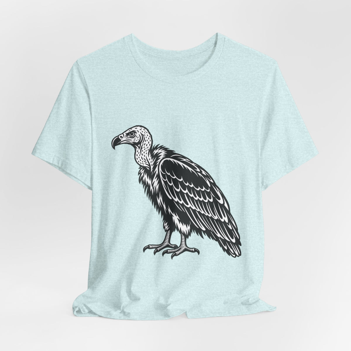 Vulture Woodcut Tee flat lay Athletic Heather - unisex crew neck vulture woodcut graphic tee, Barely Outdoorsy
