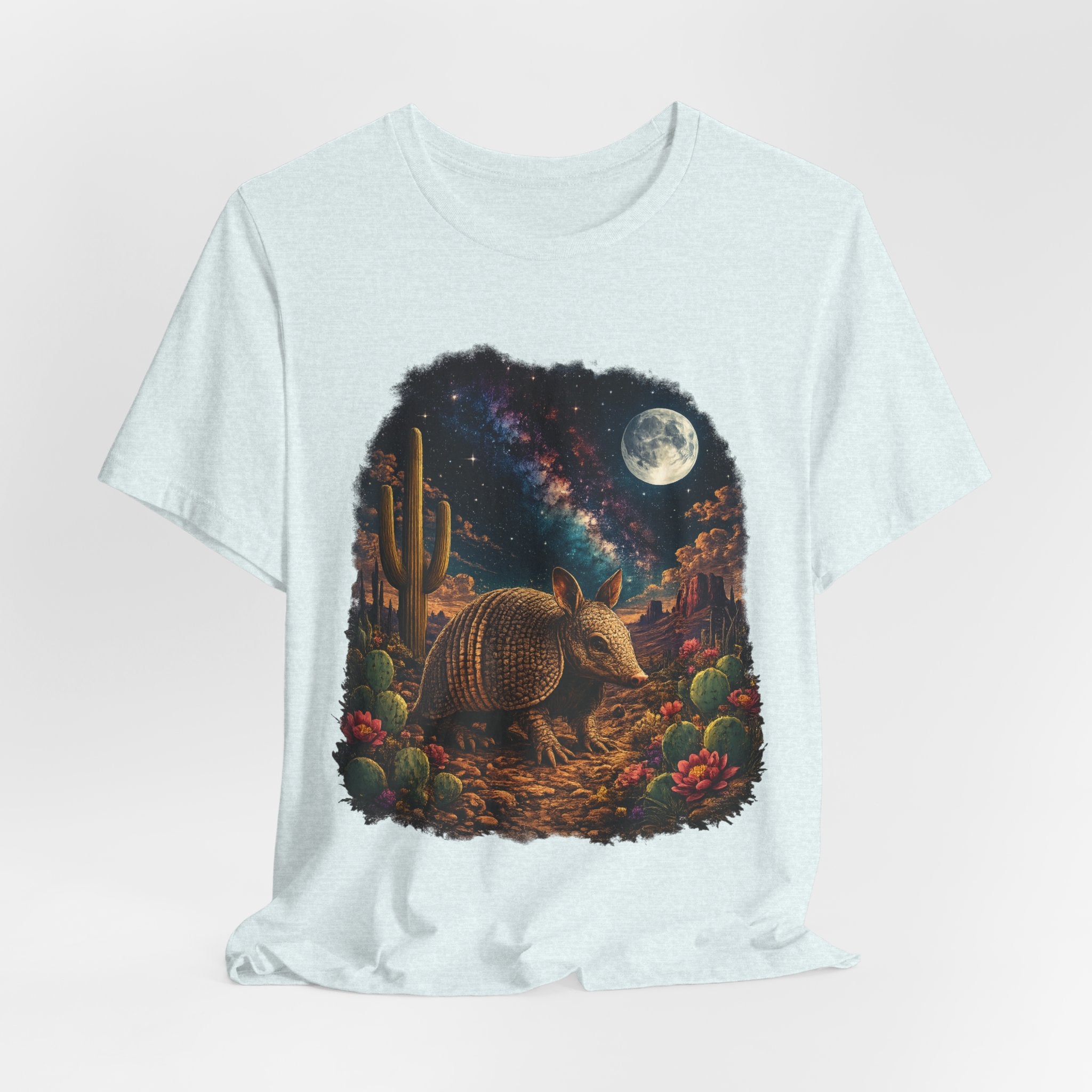 Desert Armadillo Starry Night T-Shirt in Dark Grey Heather - Van Gogh style armadillo desert stars tee, Barely Outdoorsy Bella Canvas