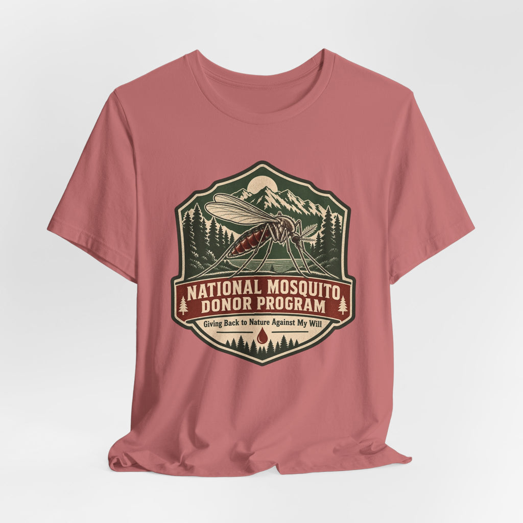 National Mosquito Donor Program Tee in Mauve - funny mosquito donor humor shirt, Barely Outdoorsy Bella Canvas