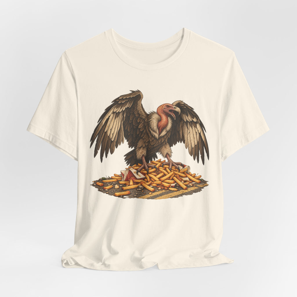 Roadside Fries Vulture T-Shirt in White - funny vulture roadside fries scavenger humor graphic tee, Barely Outdoorsy