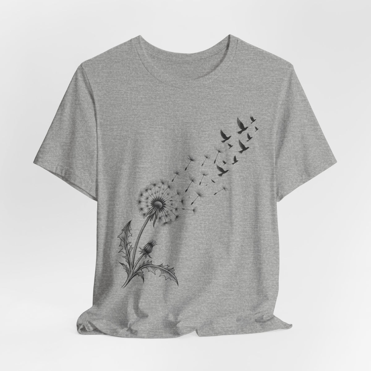 Dandelion Birds Wish Tee in Heather Prism Lilac - cottagecore dandelion birds wish shirt, Barely Outdoorsy Bella Canvas