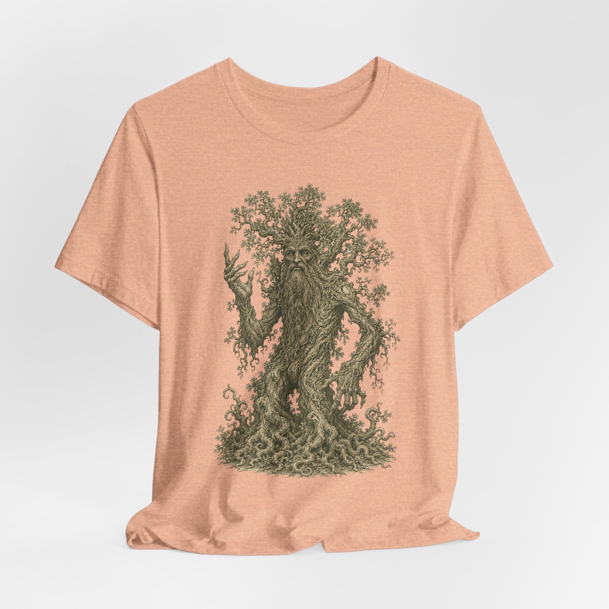 Ancient Treant Tee in Black worn shot - vintage engraving treant nature fantasy shirt, Barely Outdoorsy
