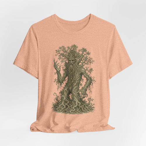 Ancient Treant Tee in Black worn shot - vintage engraving treant nature fantasy shirt, Barely Outdoorsy