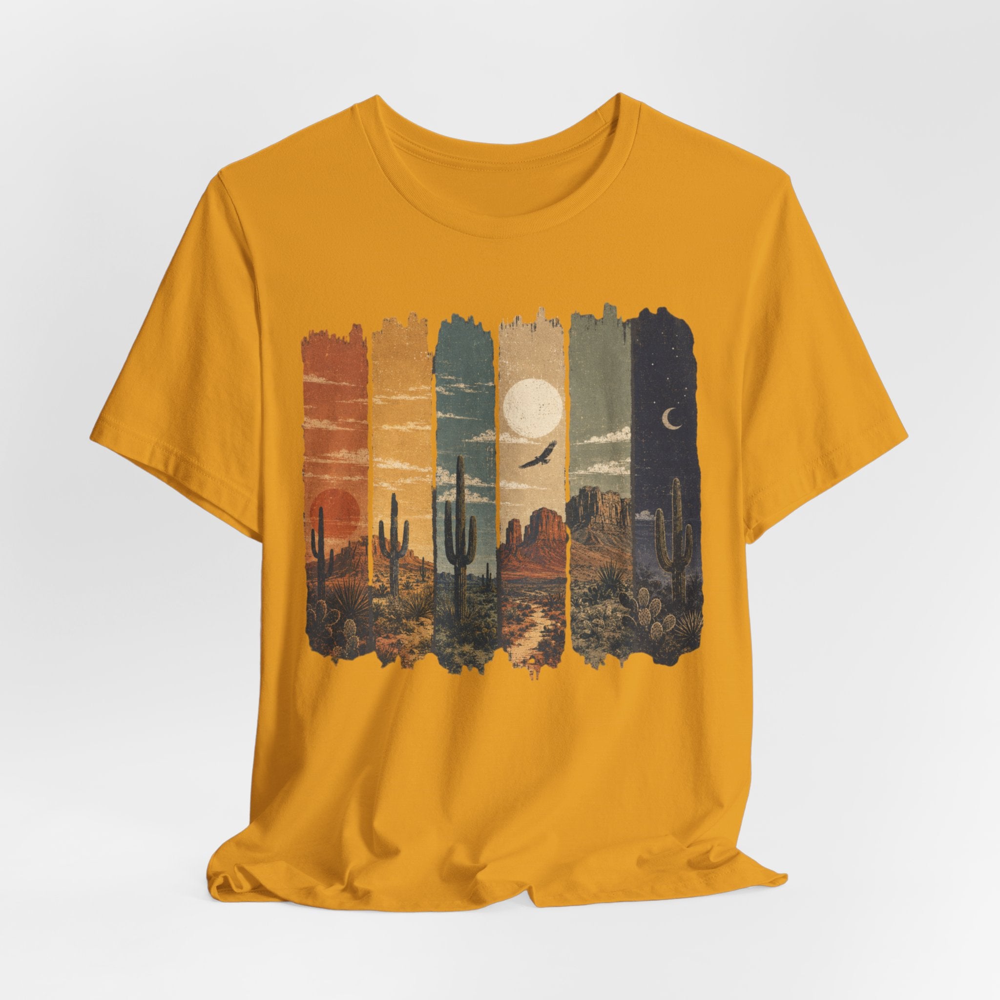 Desert Day to Night Saguaro T-Shirt in Black Heather - Southwest saguaro day night graphic tee, Barely Outdoorsy