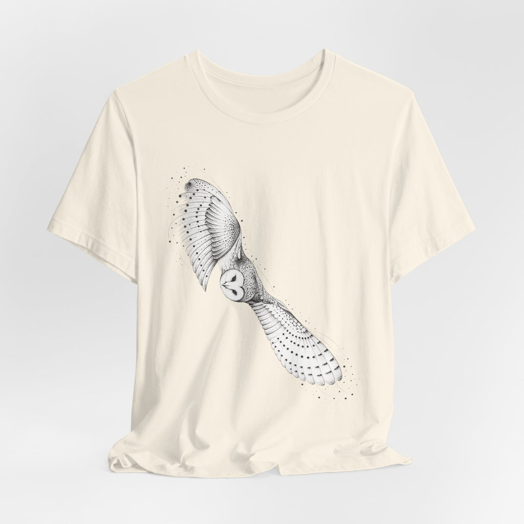 Barn Owl in Flight Tee in Heather Prism Lilac - vintage barn owl flight shirt, Barely Outdoorsy Bella Canvas