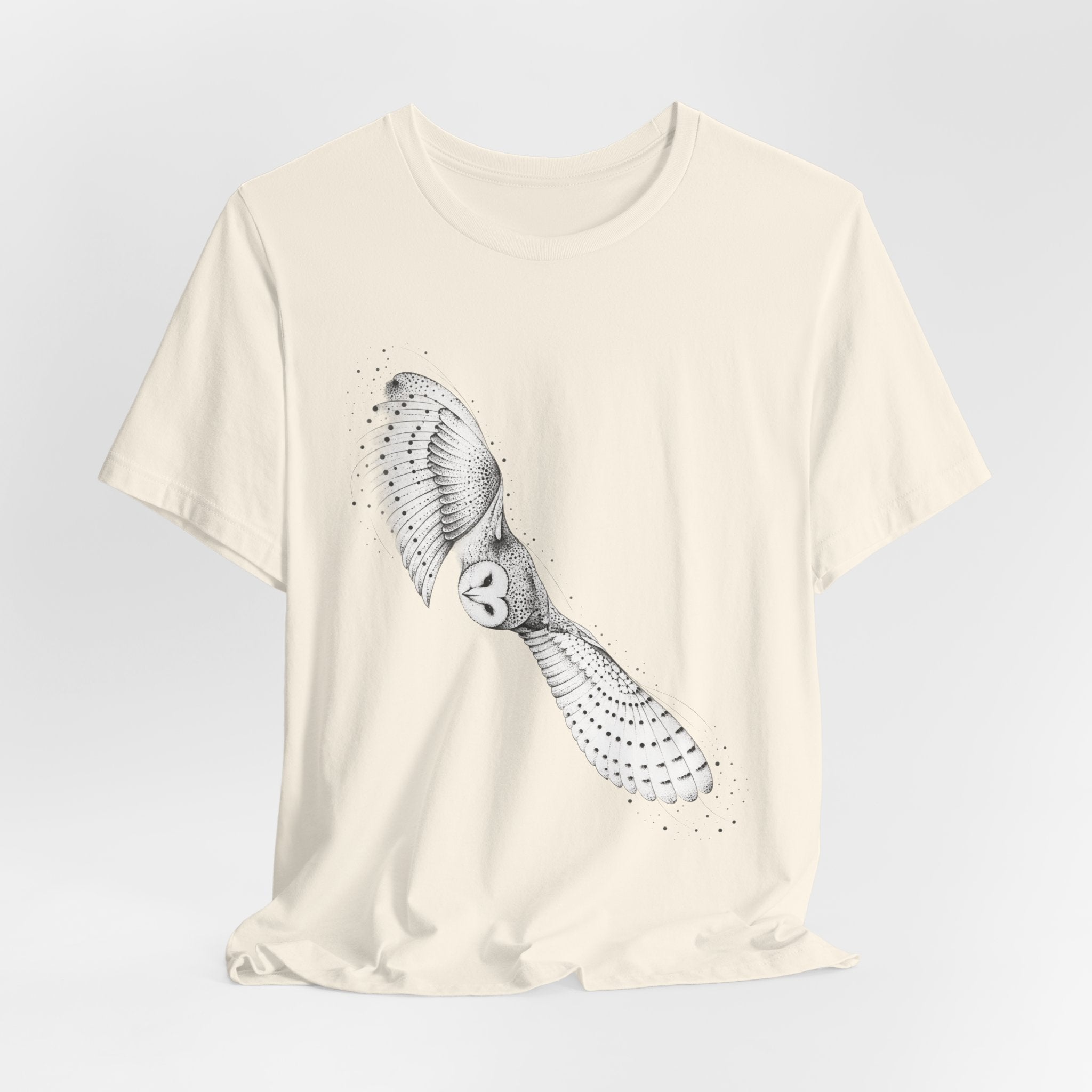 Barn Owl in Flight Tee in Heather Prism Lilac - vintage barn owl flight shirt, Barely Outdoorsy Bella Canvas