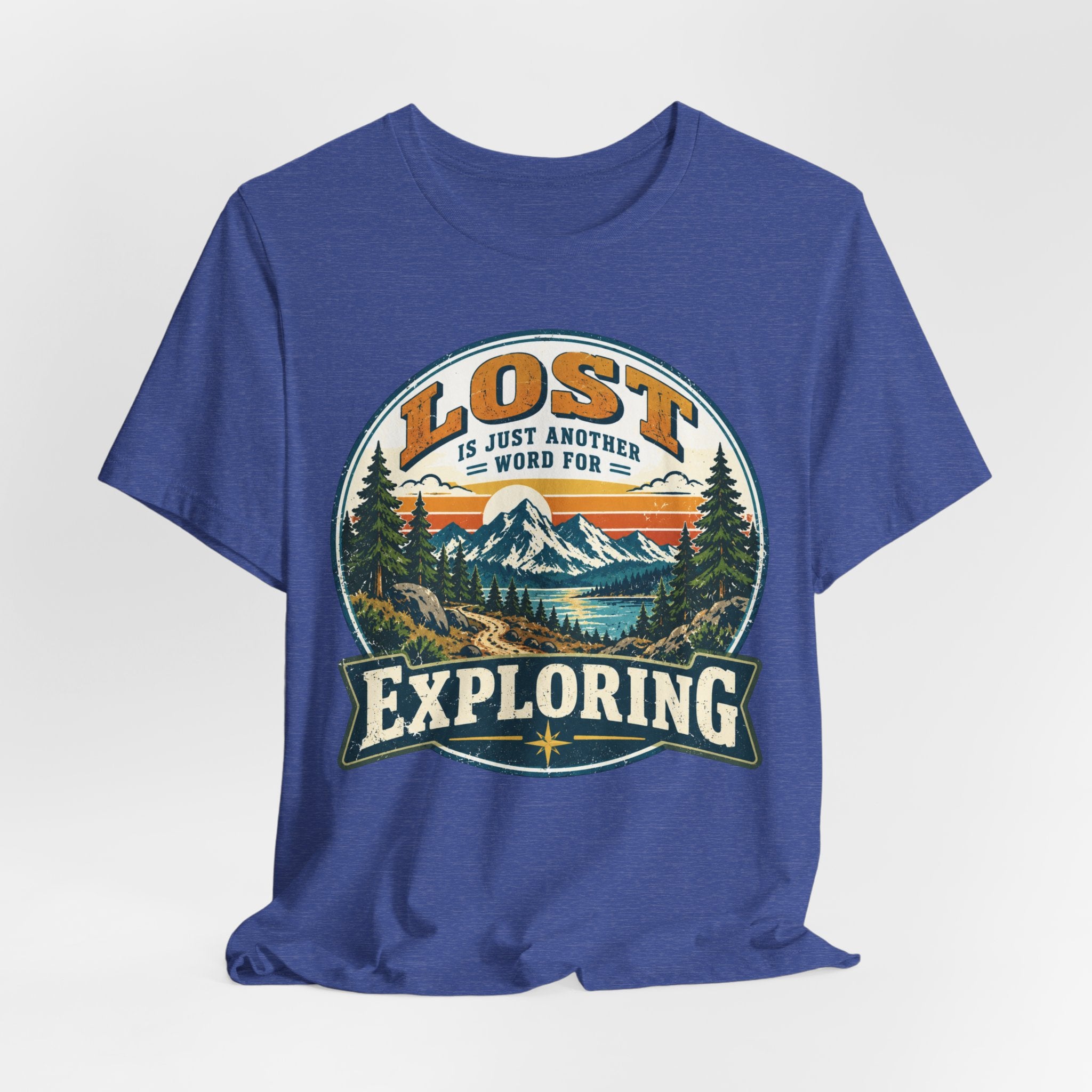 Lost Is Just Another Word For Exploring T-Shirt in Navy - funny hiking exploring graphic tee, Barely Outdoorsy