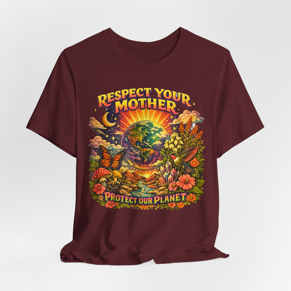 Respect Your Mother Protect Our Planet T-Shirt in Heather Prism Lilac - retro 70s earth day graphic tee, Barely Outdoorsy