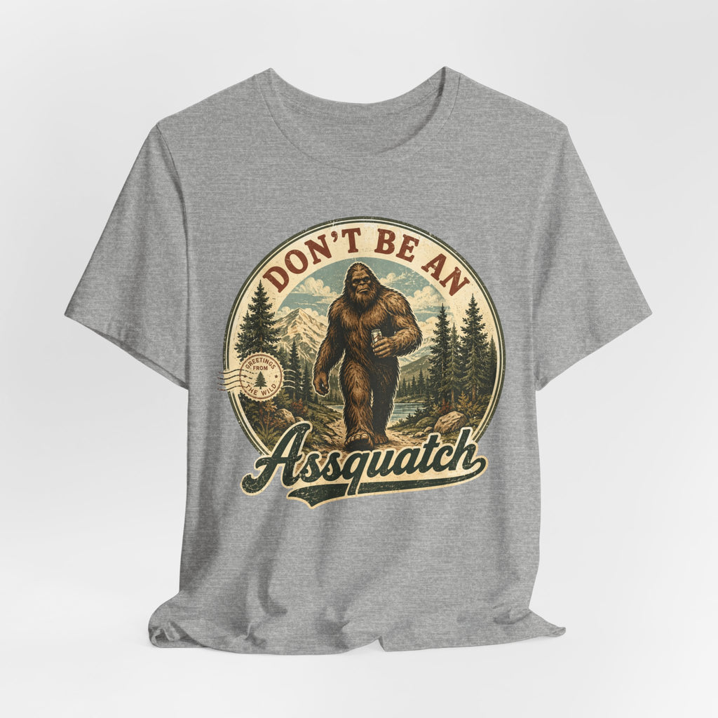 Don't Be An Assquatch Bigfoot Tee in Navy - funny Bigfoot assquatch humor shirt, Barely Outdoorsy Bella Canvas 3001