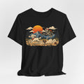 Skeleton Hiker Playing Fetch T-Shirt flat lay Athletic Heather - unisex crew neck skeleton hiker graphic tee, Barely Outdoorsy