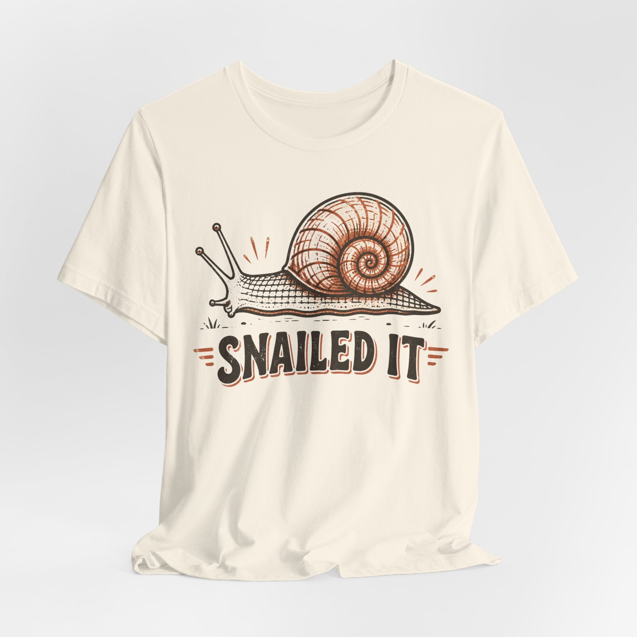 Snailed It Tee flat lay Athletic Heather - unisex crew neck snail pun graphic tee, Barely Outdoorsy