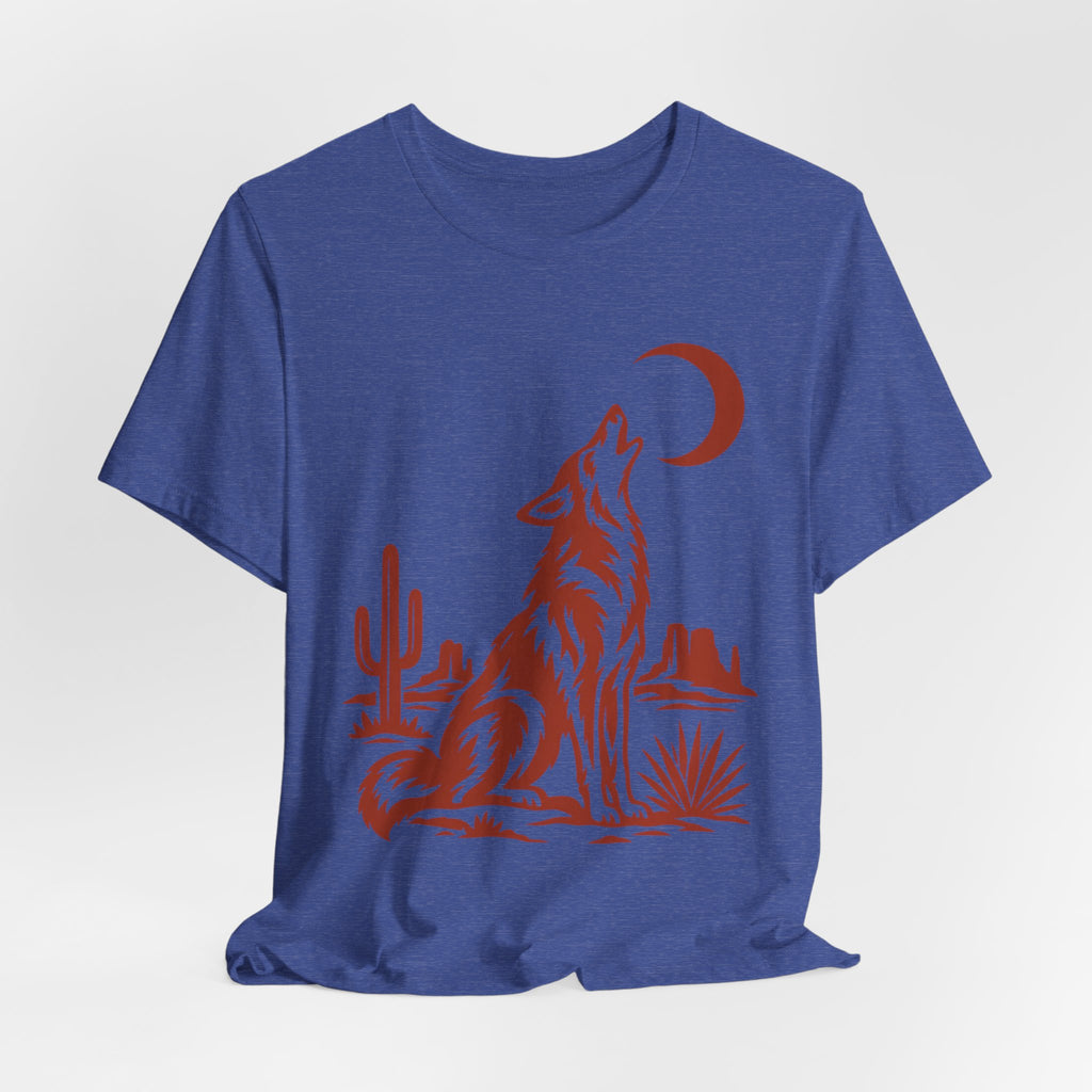 Coyote Moon Silhouette T-Shirt in Black Heather - bold coyote howling moon graphic tee, Barely Outdoorsy