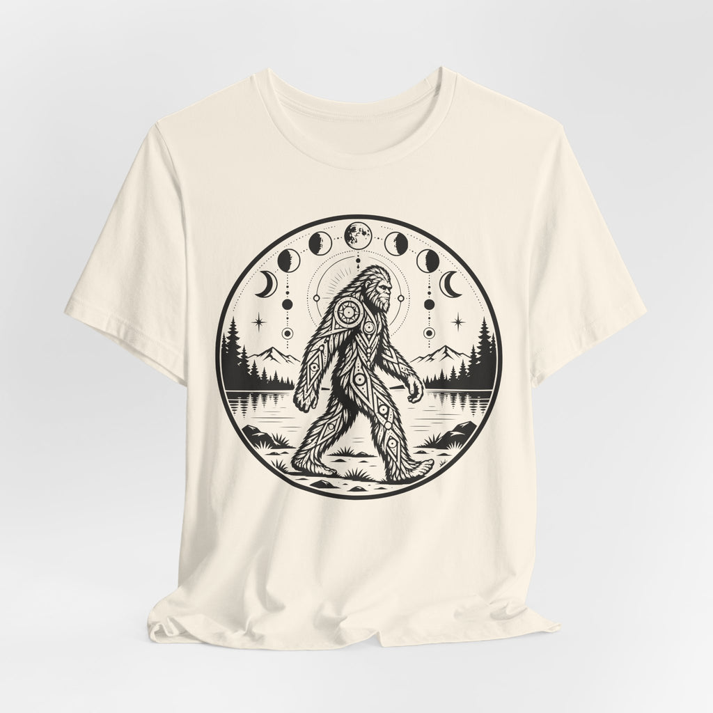 Bigfoot Moon Phases T-Shirt in White - celestial Sasquatch moon phases graphic tee, Barely Outdoorsy Bella Canvas