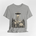 UFO Opossum Abduction Tee in Dark Grey Heather - funny opossum alien UFO humor shirt, Barely Outdoorsy