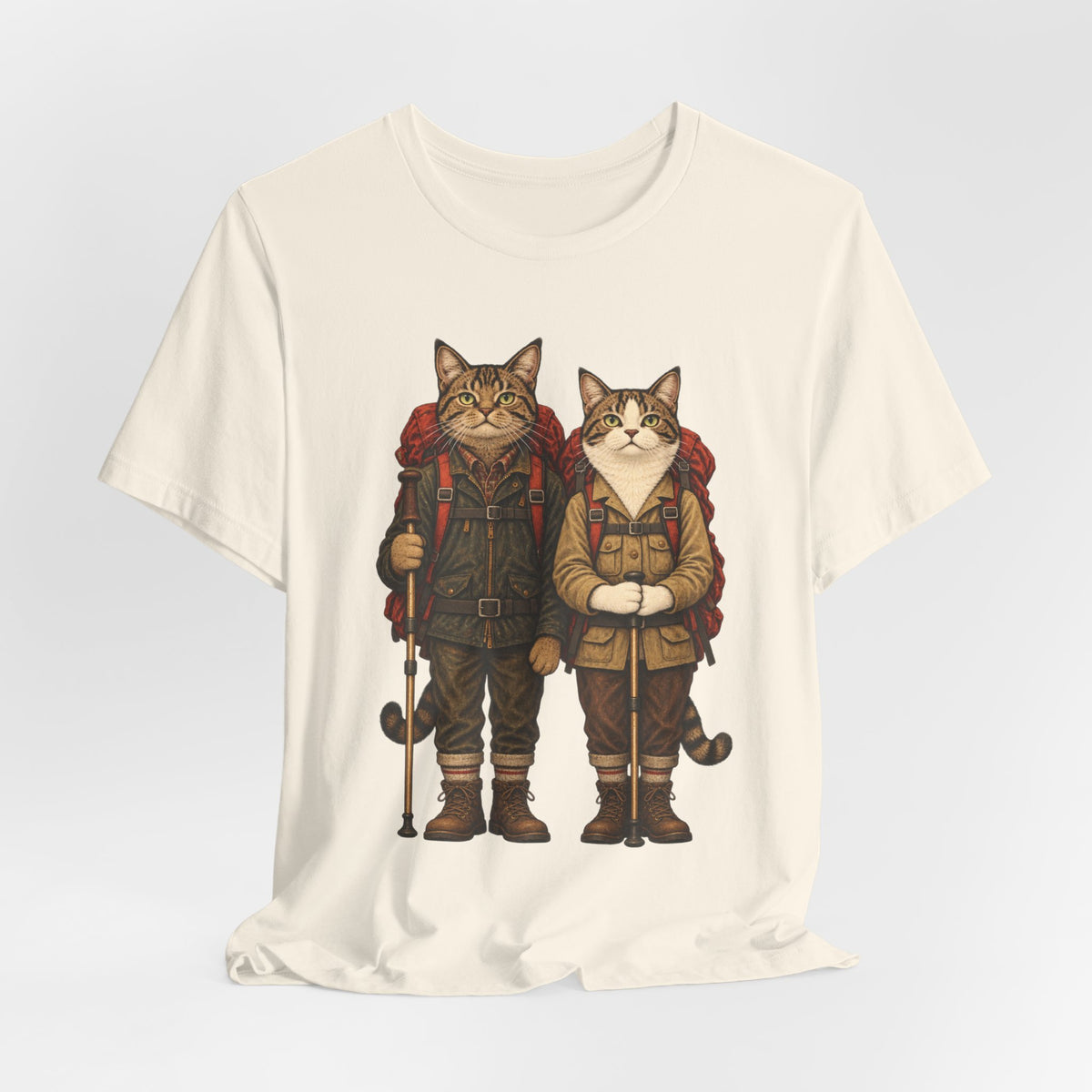 Cat Backpacker Buddies T-Shirt in Vintage Black - funny cat backpacker hiking graphic tee, Barely Outdoorsy