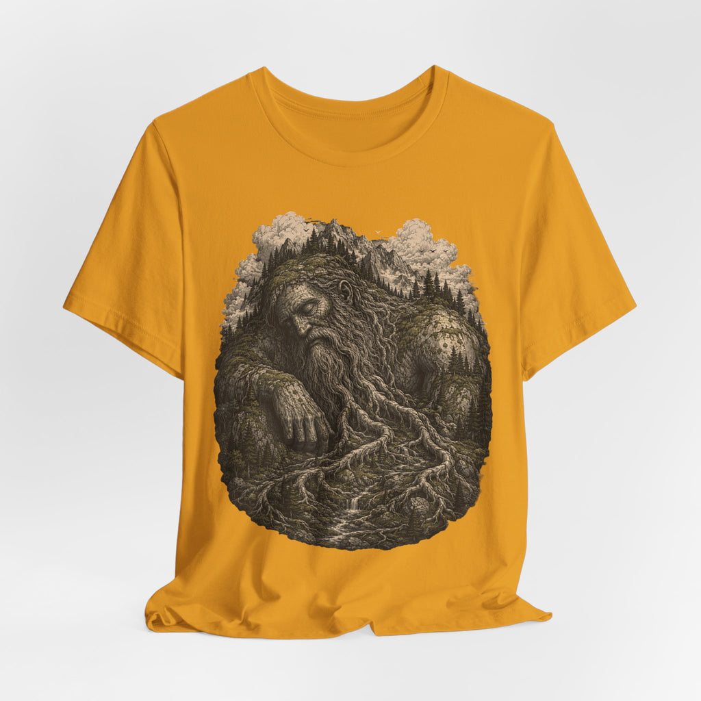 Sleeping Mountain Giant T-Shirt in Navy - painterly fantasy sleeping giant graphic tee, Barely Outdoorsy Bella Canvas