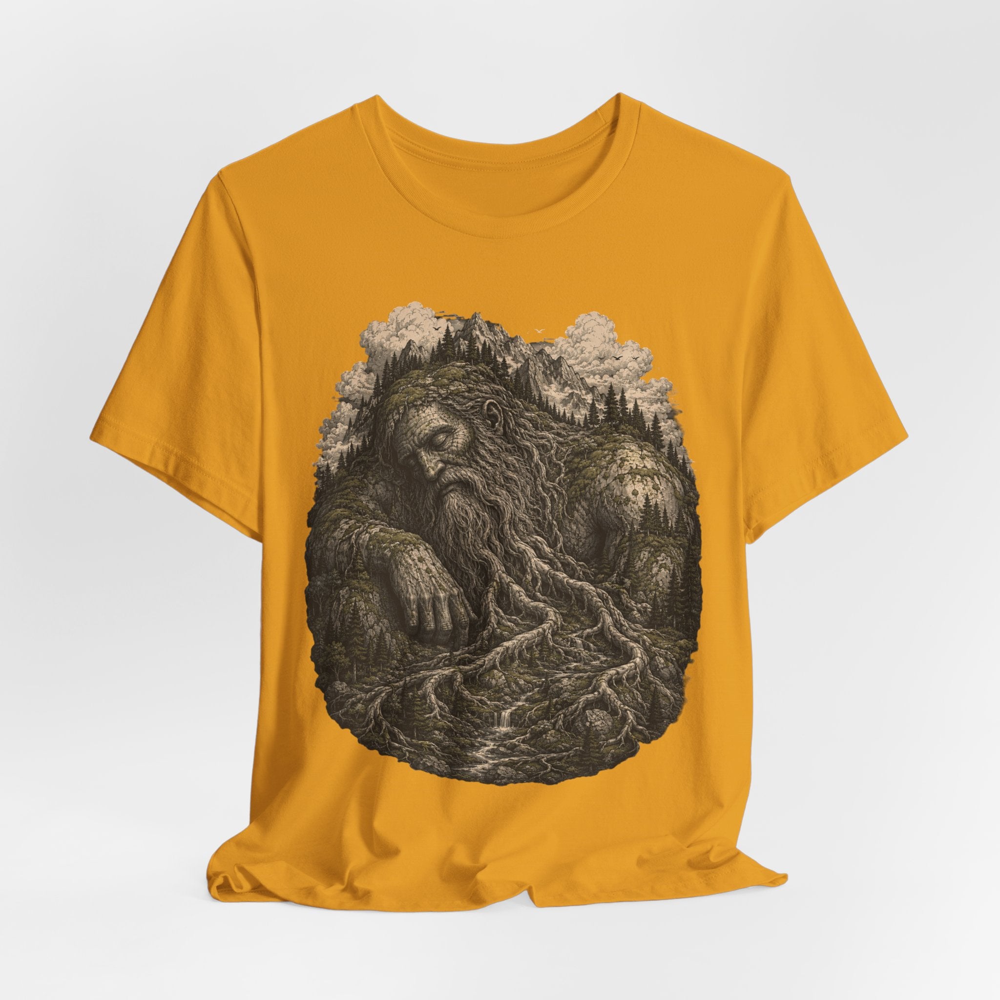 Sleeping Mountain Giant T-Shirt in Navy - painterly fantasy sleeping giant graphic tee, Barely Outdoorsy Bella Canvas
