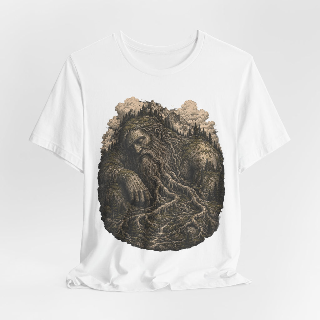 Sleeping Mountain Giant Tee in Pink - fantasy mountain giant cottagecore shirt, Barely Outdoorsy Bella Canvas 3001
