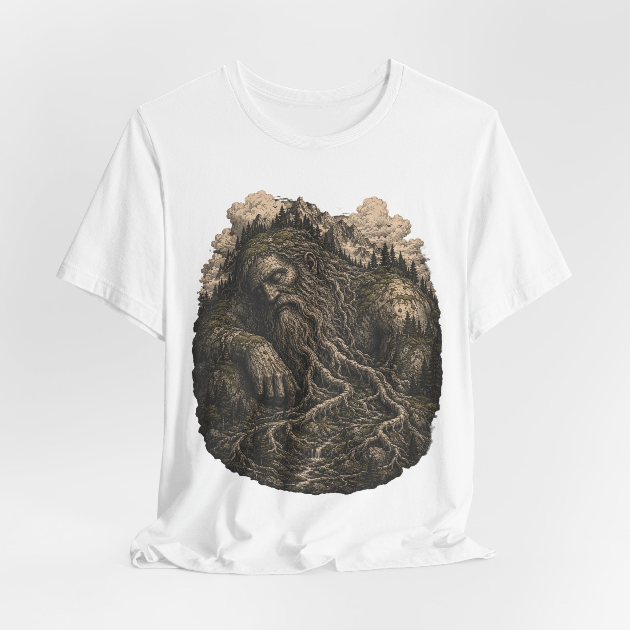 Sleeping Mountain Giant Tee in Pink - fantasy mountain giant cottagecore shirt, Barely Outdoorsy Bella Canvas 3001