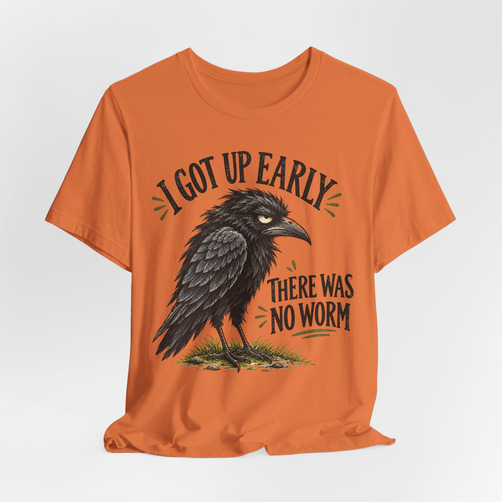 I Got Up Early There Was No Worm T-Shirt in Heather Blue Lagoon - funny raven early bird graphic tee, Barely Outdoorsy
