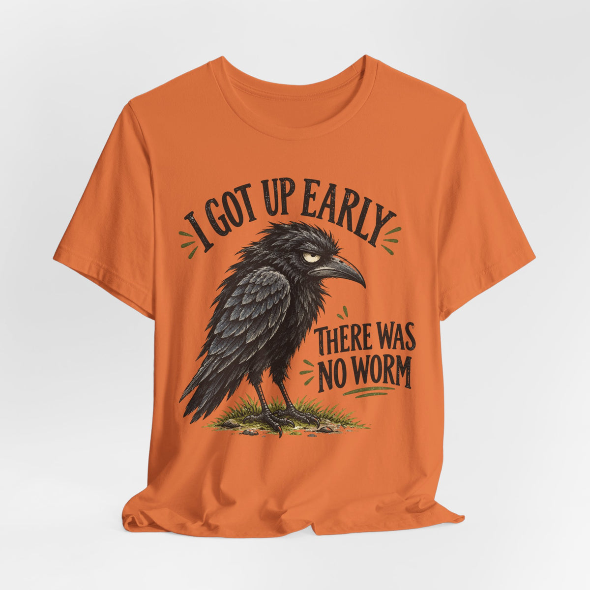 I Got Up Early There Was No Worm T-Shirt in Heather Blue Lagoon - funny raven early bird graphic tee, Barely Outdoorsy