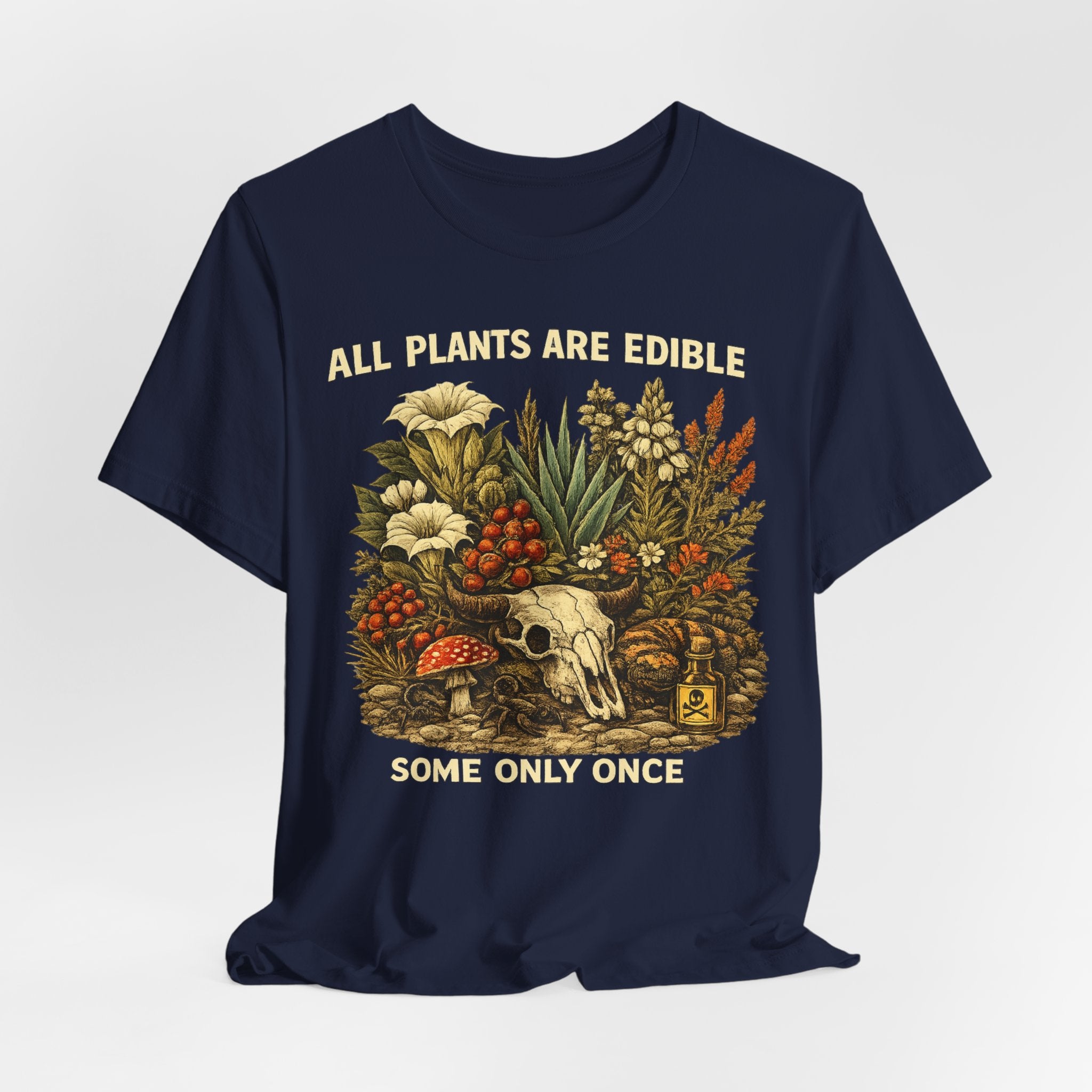 All Plants Are Edible Some Only Once T-Shirt in Heather Peach - vintage naturalist botanical skull graphic tee, Barely Outdoorsy