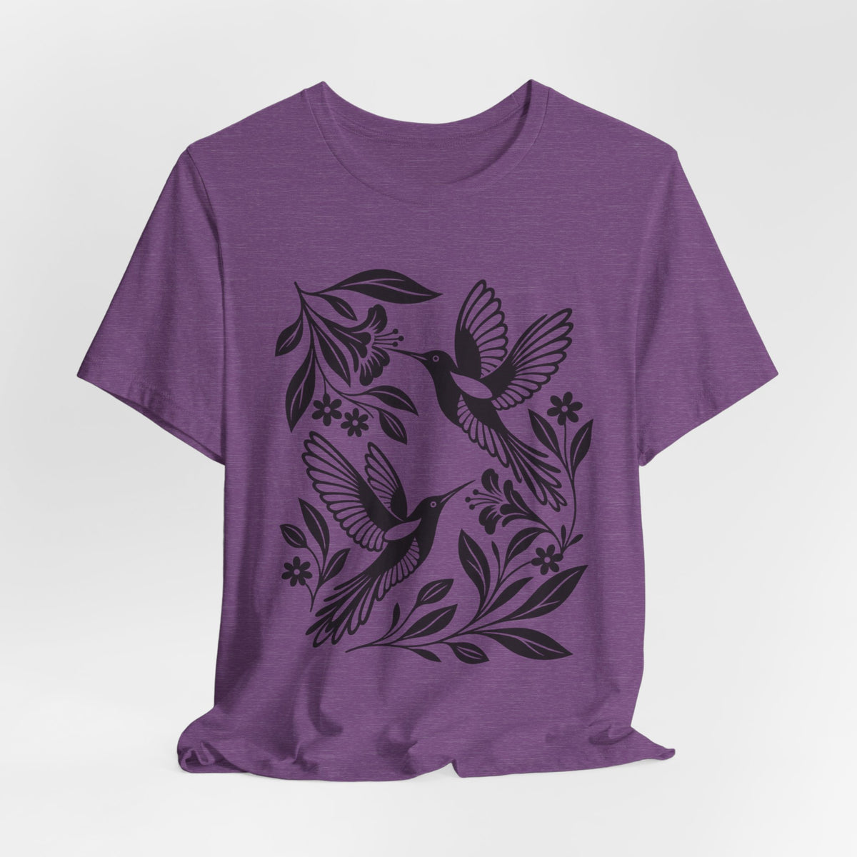 Hummingbird Minimalist Folk Art T-Shirt in Heather Raspberry - minimalist folk art hummingbird birding graphic tee, Barely Outdoorsy