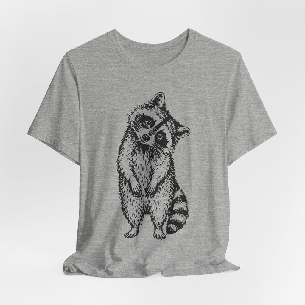 Suspicious Raccoon T-Shirt in Athletic Heather - funny suspicious trash panda graphic tee, Barely Outdoorsy Bella Canvas 3001
