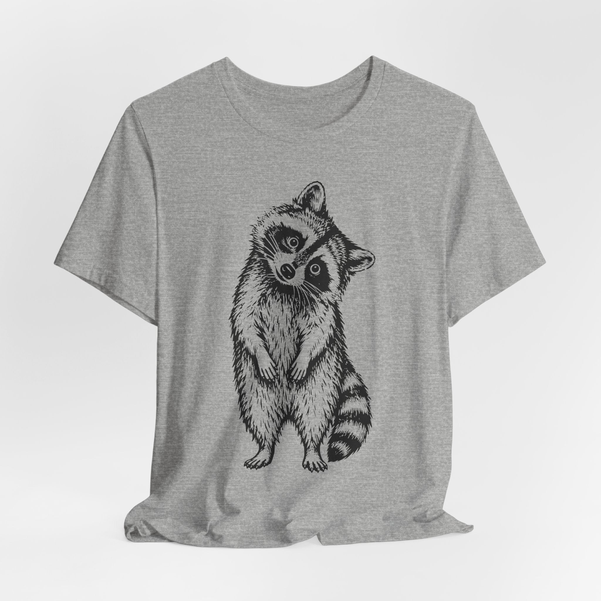 Suspicious Raccoon T-Shirt in Athletic Heather - funny suspicious trash panda graphic tee, Barely Outdoorsy Bella Canvas 3001