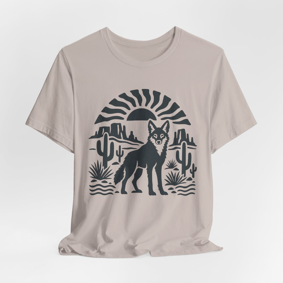 Desert Coyote Minimalist Southwest T-Shirt in Heather Raspberry - minimalist Southwest desert coyote cactus graphic tee, Barely Outdoorsy