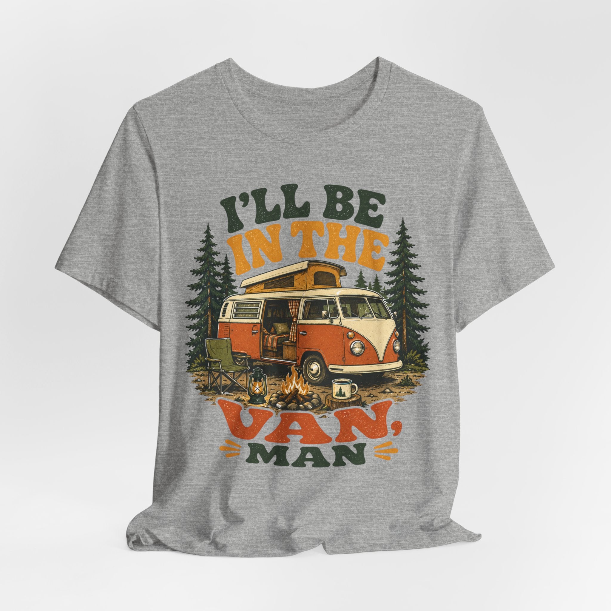I'll Be In The Van Man retro camper van road trip t-shirt Barely Outdoorsy Bella Canvas 3001 unisex graphic tee