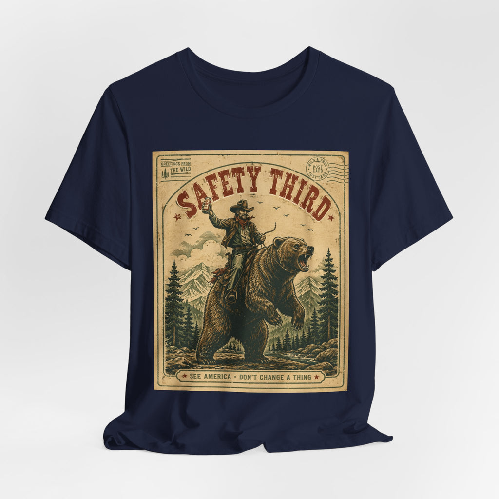 Safety Third Funny Bear Riding Cowboy T-Shirt