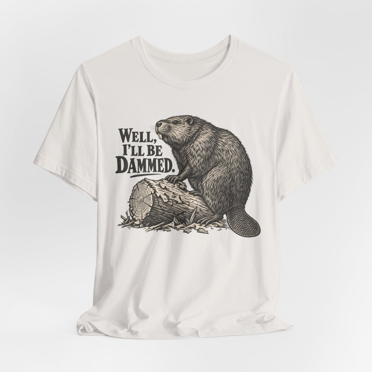 Well I'll Be Dammed Beaver Tee in Heather Green - funny beaver dammed pun shirt, Barely Outdoorsy