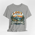Lost Is Just Another Word For Exploring T-Shirt in Heather Ice Blue - funny hiking exploring graphic tee, Barely Outdoorsy