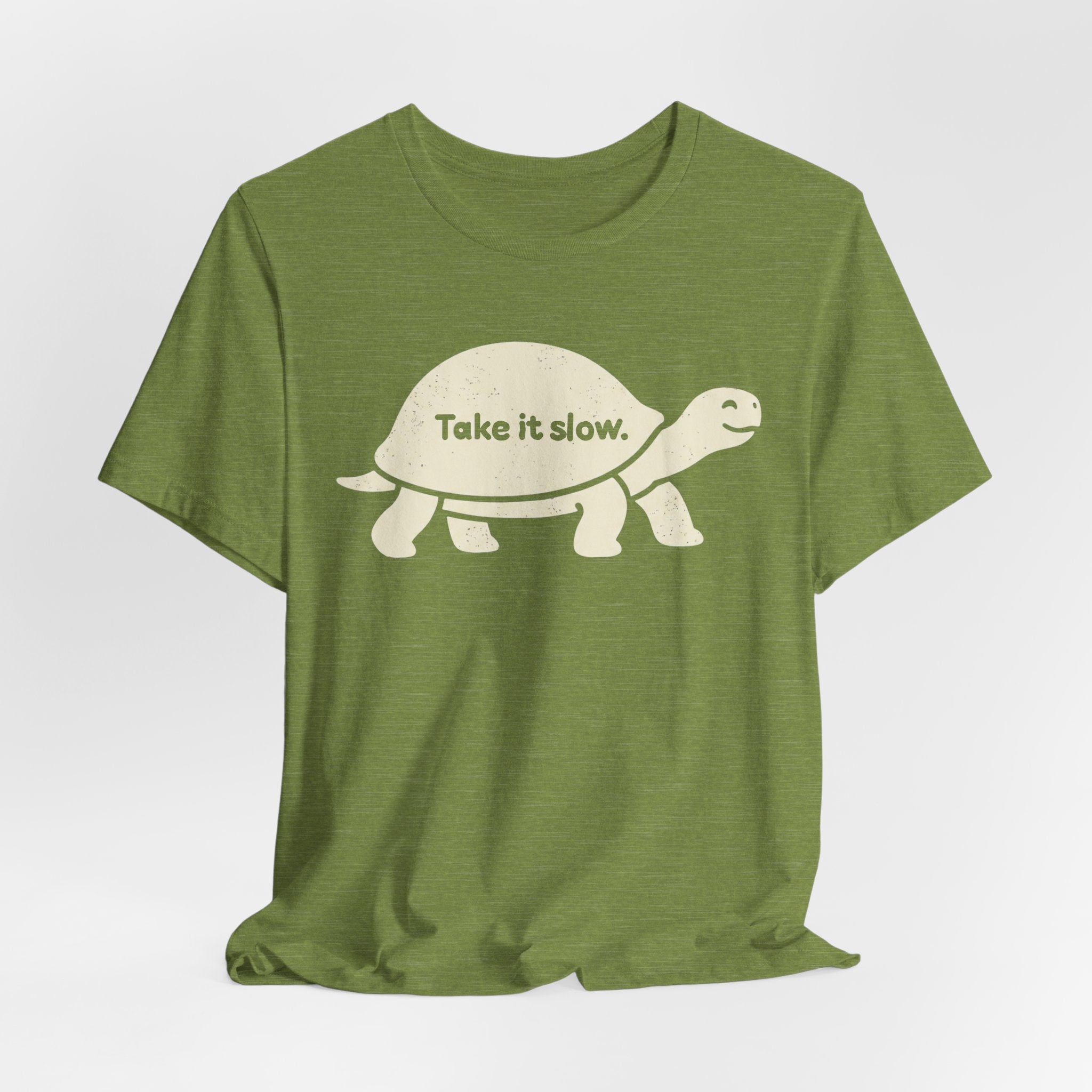 Take It Slow Tee in Heather Raspberry worn shot - minimalist turtle slow living nature shirt, Barely Outdoorsy