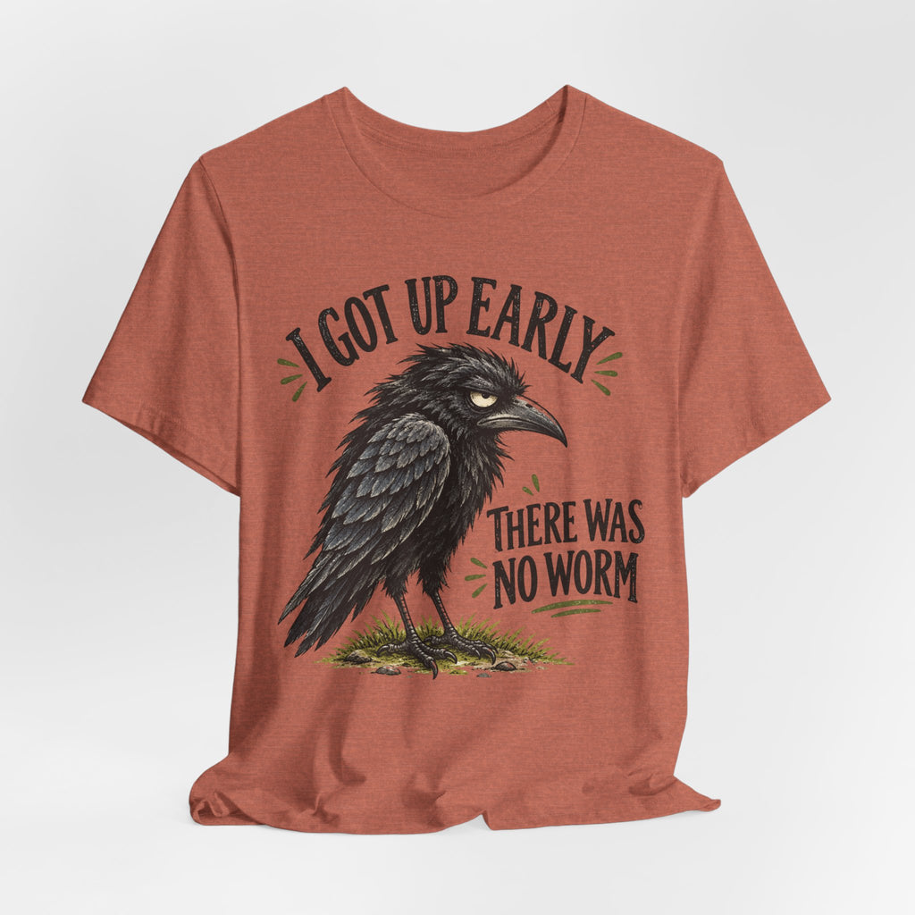 I Got Up Early There Was No Worm Tee in Heather Prism Lilac - funny raven no worm shirt, Barely Outdoorsy Bella Canvas 3001