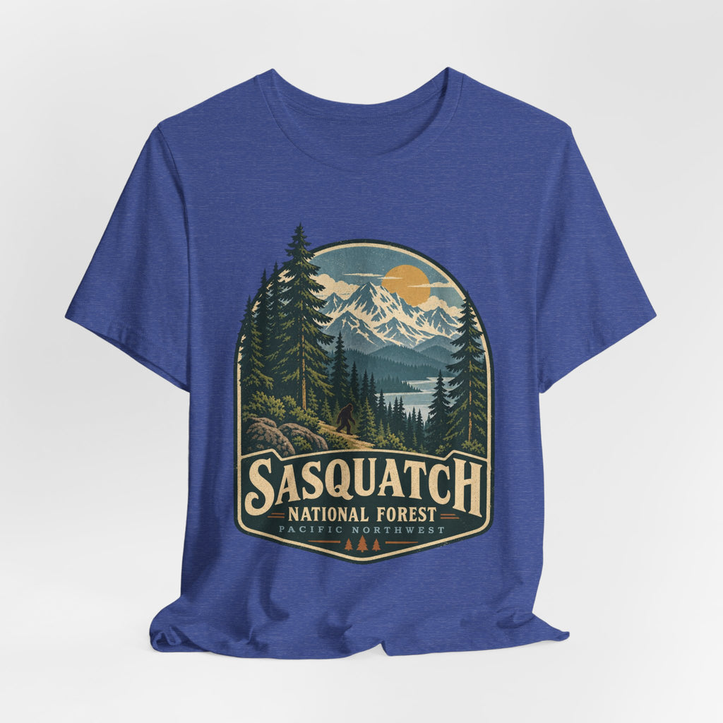 Sasquatch National Forest T-Shirt in Heather Peach - retro Sasquatch national forest graphic tee, Barely Outdoorsy