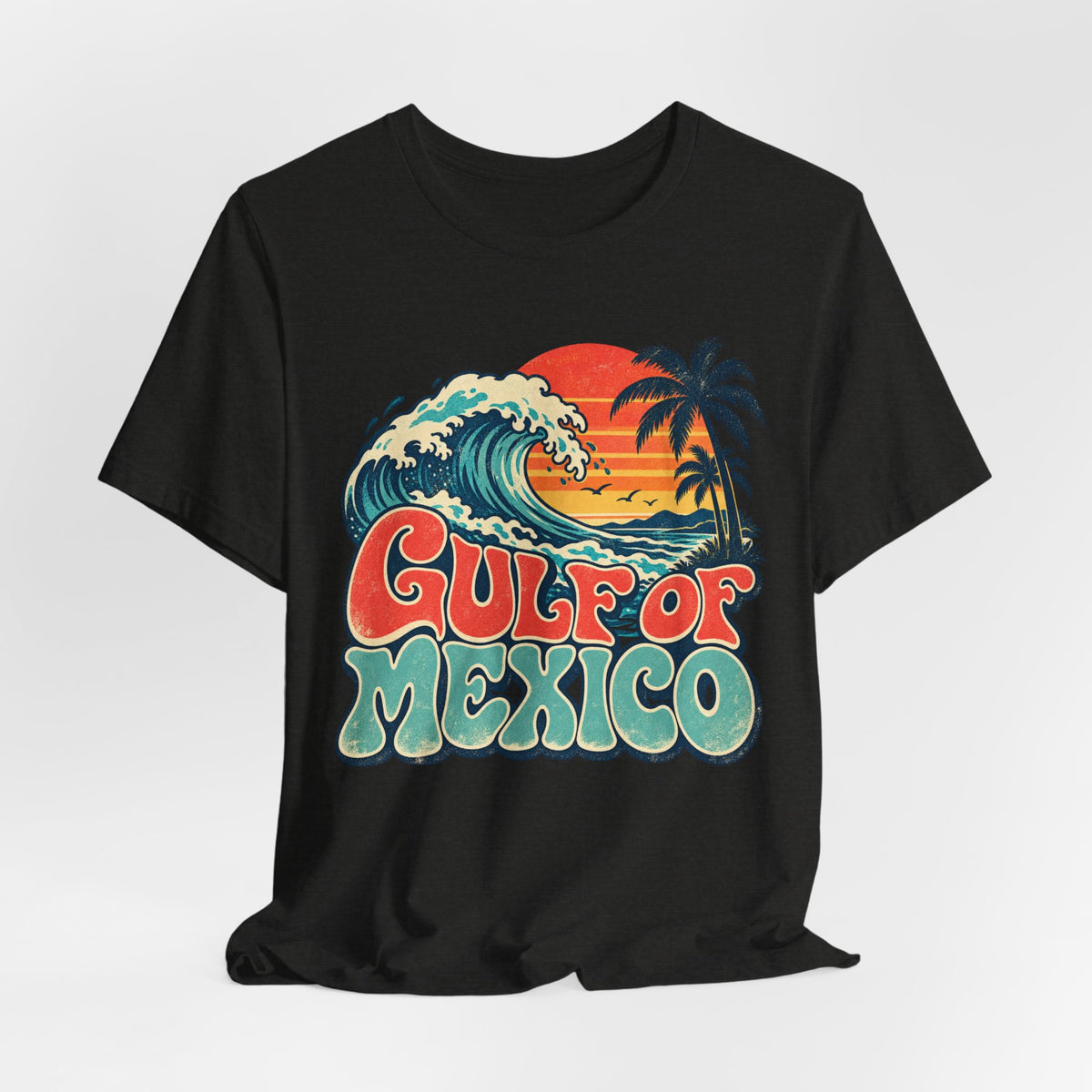 Gulf of Mexico Retro Beach T-Shirt in Heather Peach - vintage Gulf Coast retro beach graphic tee, Barely Outdoorsy