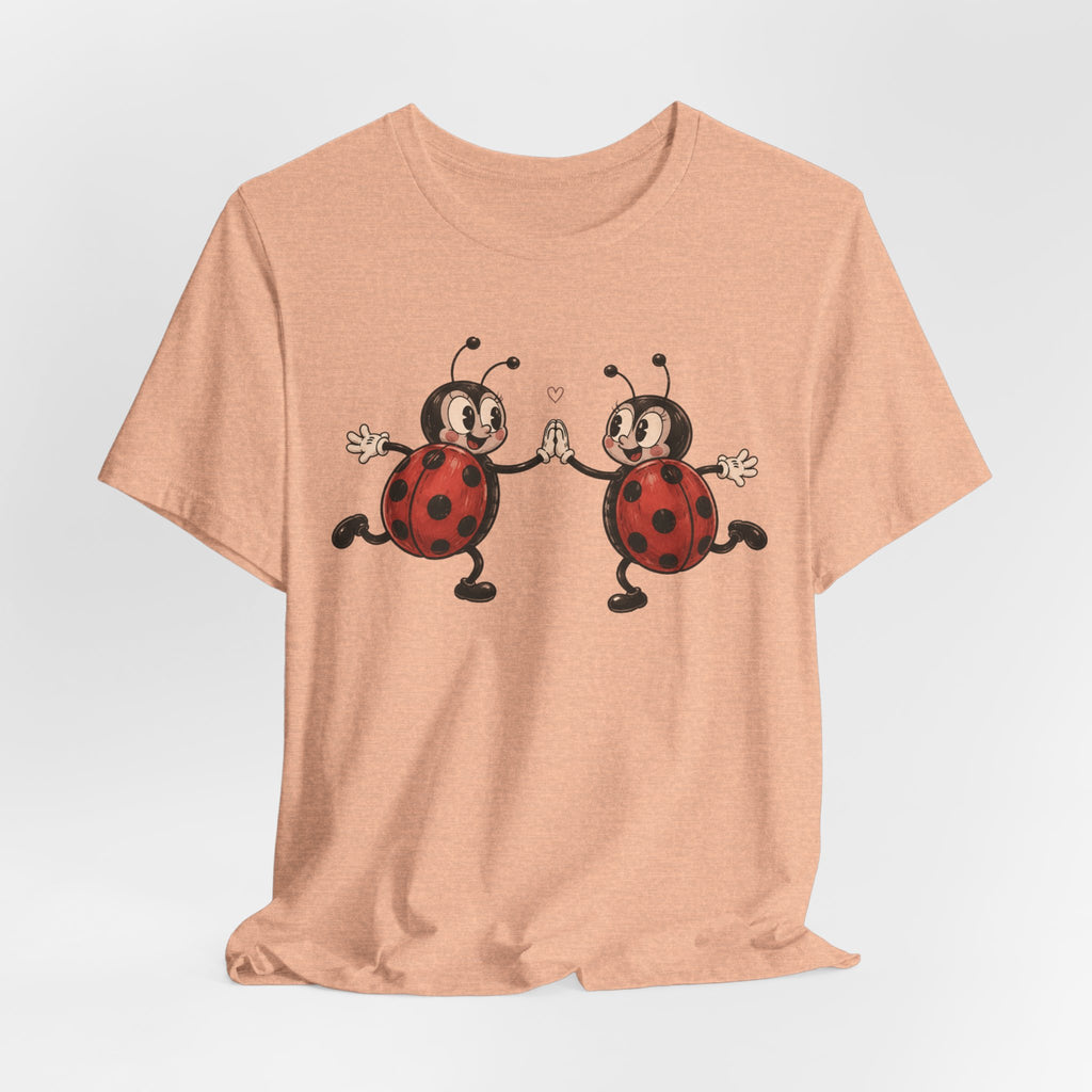 Dancing Ladybugs Tee in White - vintage rubber hose animation ladybug garden graphic shirt, Barely Outdoorsy