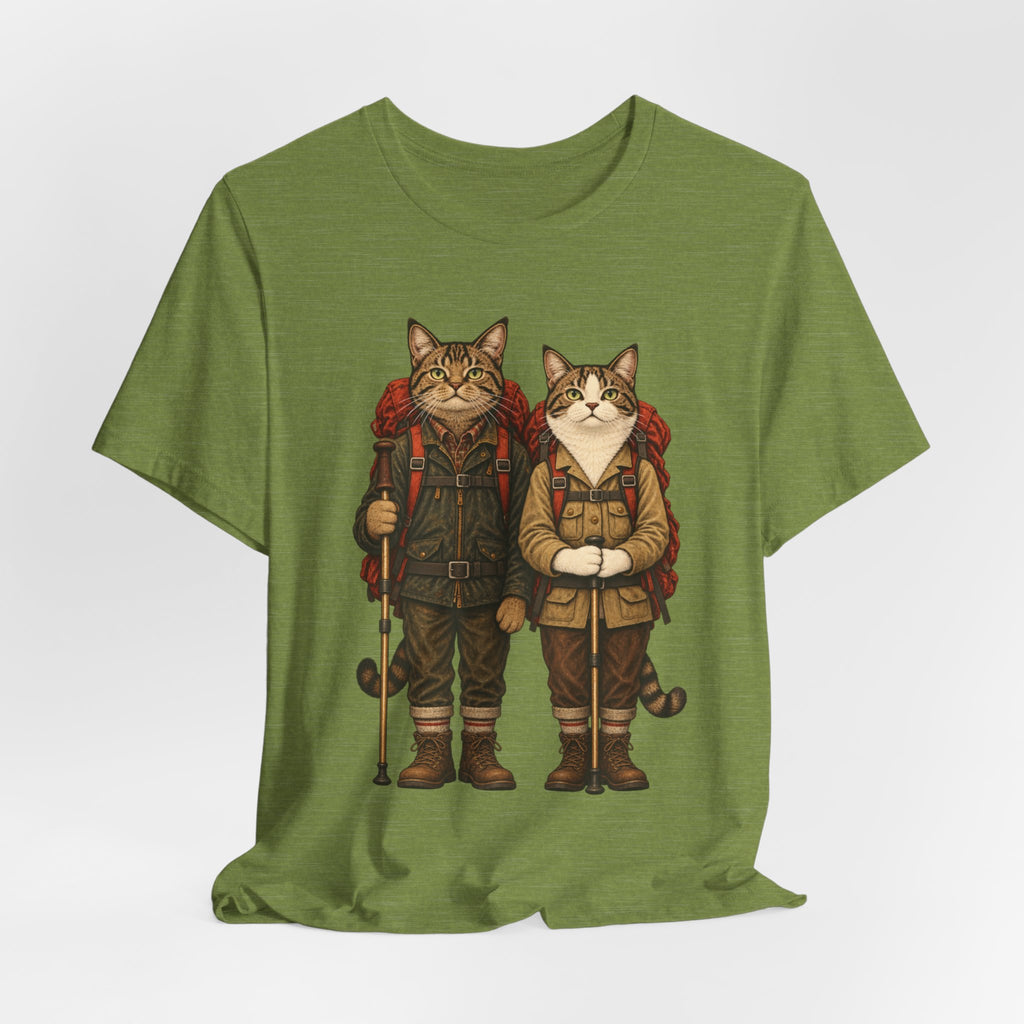 Cat Backpacker Buddies Tee in Heather Deep Teal - funny cat hiking buddies shirt, Barely Outdoorsy
