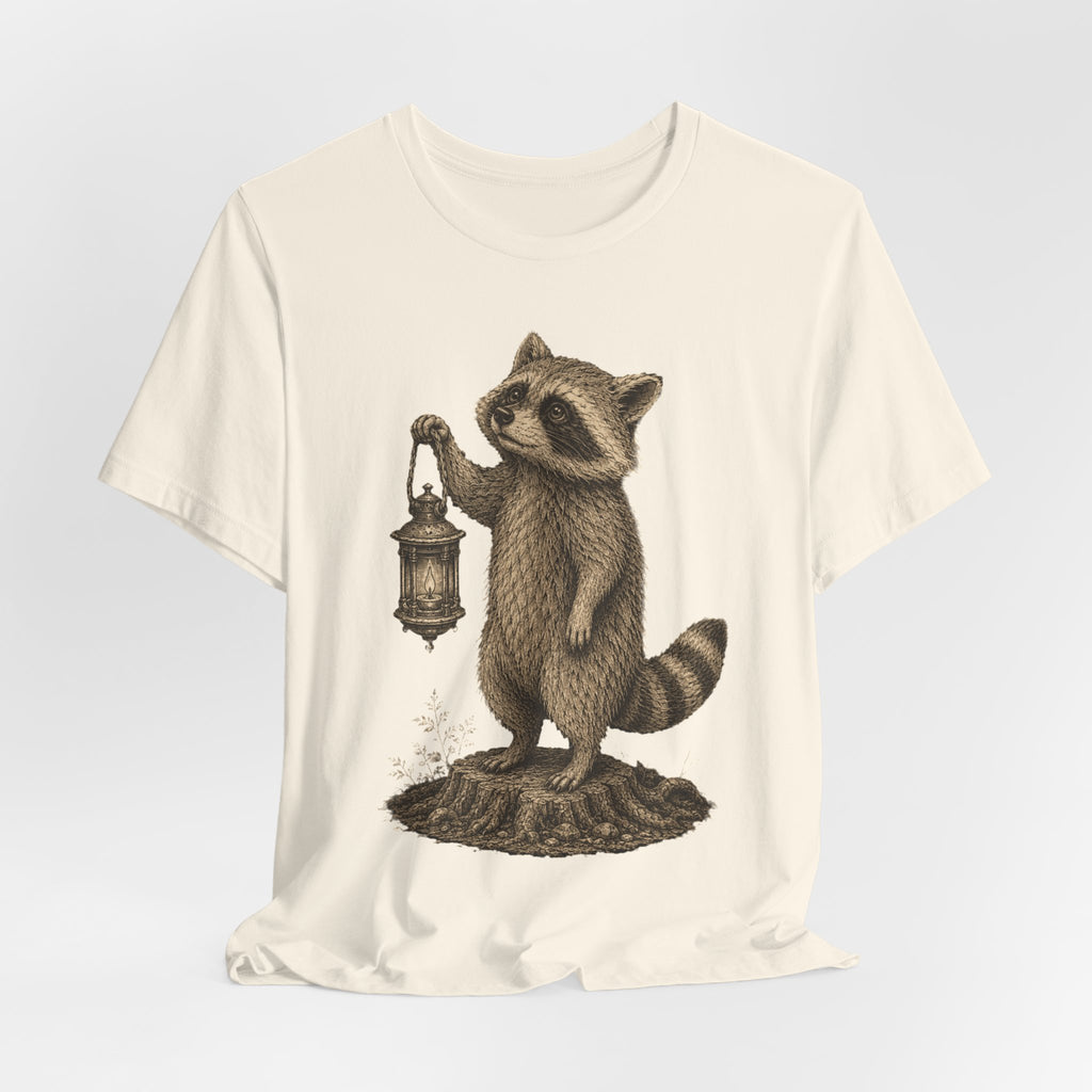 Raccoon Lantern T-Shirt in Ash - goblincore raccoon lantern nature graphic tee, Barely Outdoorsy Bella Canvas