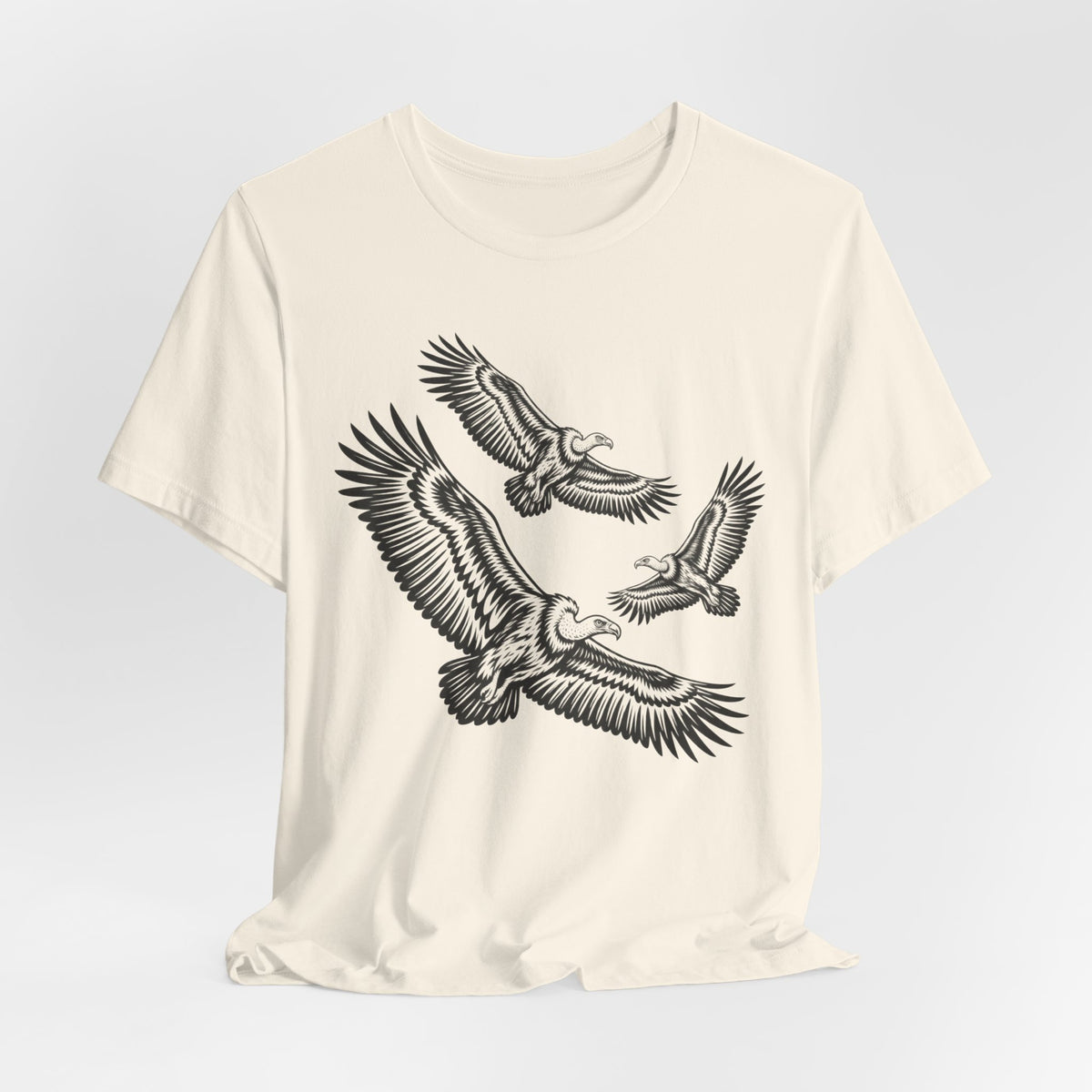 Vultures in Flight Tee in Heather Ice Blue - vintage vultures silhouette shirt, Barely Outdoorsy Bella Canvas 3001