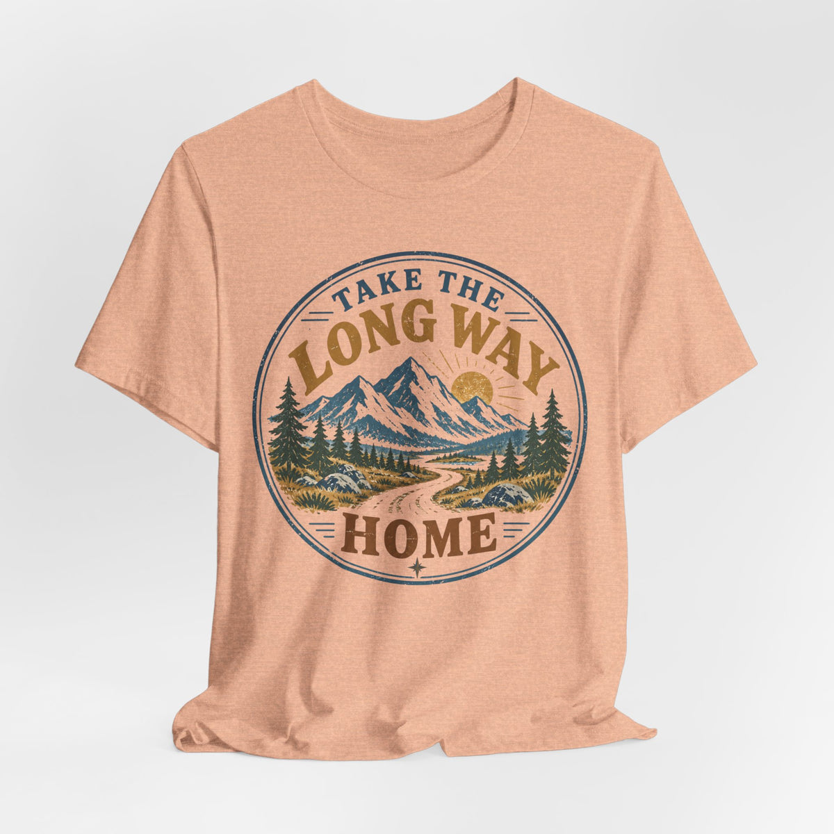 Take The Long Way Home Mountain Tee in Dark Grey Heather - retro hiking mountain shirt, Barely Outdoorsy
