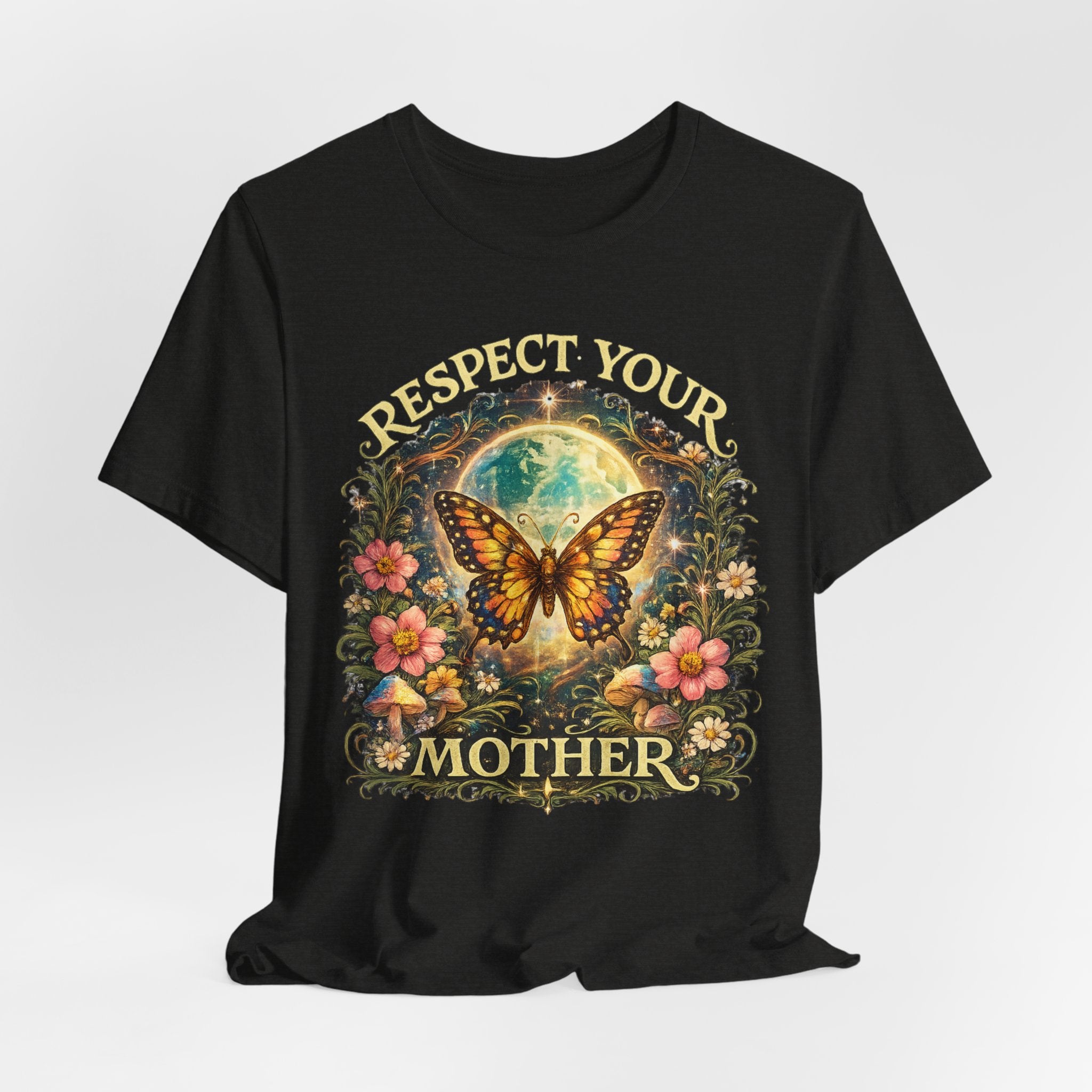 Respect Your Mother Butterfly T-Shirt in Brown - art nouveau monarch butterfly floral graphic tee, Barely Outdoorsy