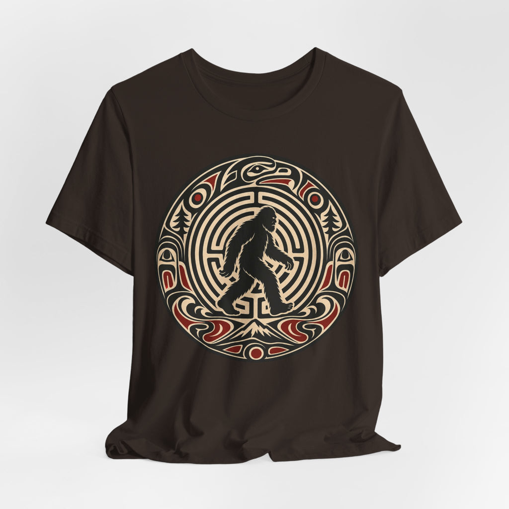 Bigfoot Pacific Northwest Tee in Heather Peach - Bigfoot formline art bold composition shirt, Barely Outdoorsy Bella Canvas 3001