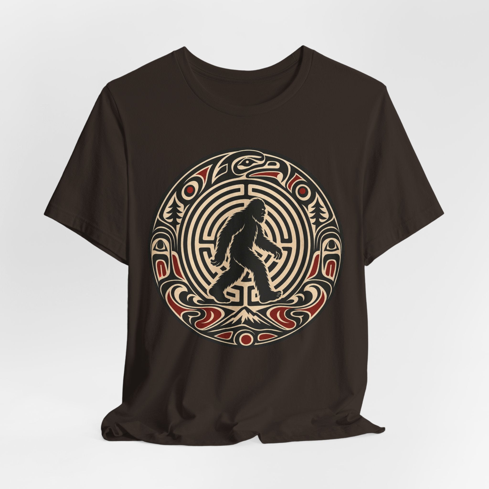 Bigfoot Pacific Northwest Tee in Heather Peach - Bigfoot formline art bold composition shirt, Barely Outdoorsy Bella Canvas 3001