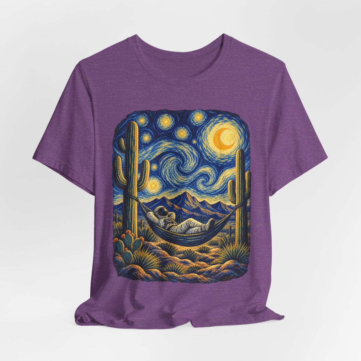 Starry Night Desert Astronaut T-Shirt in Deep Teal - Southwest desert astronaut starry night space graphic tee, Barely Outdoorsy
