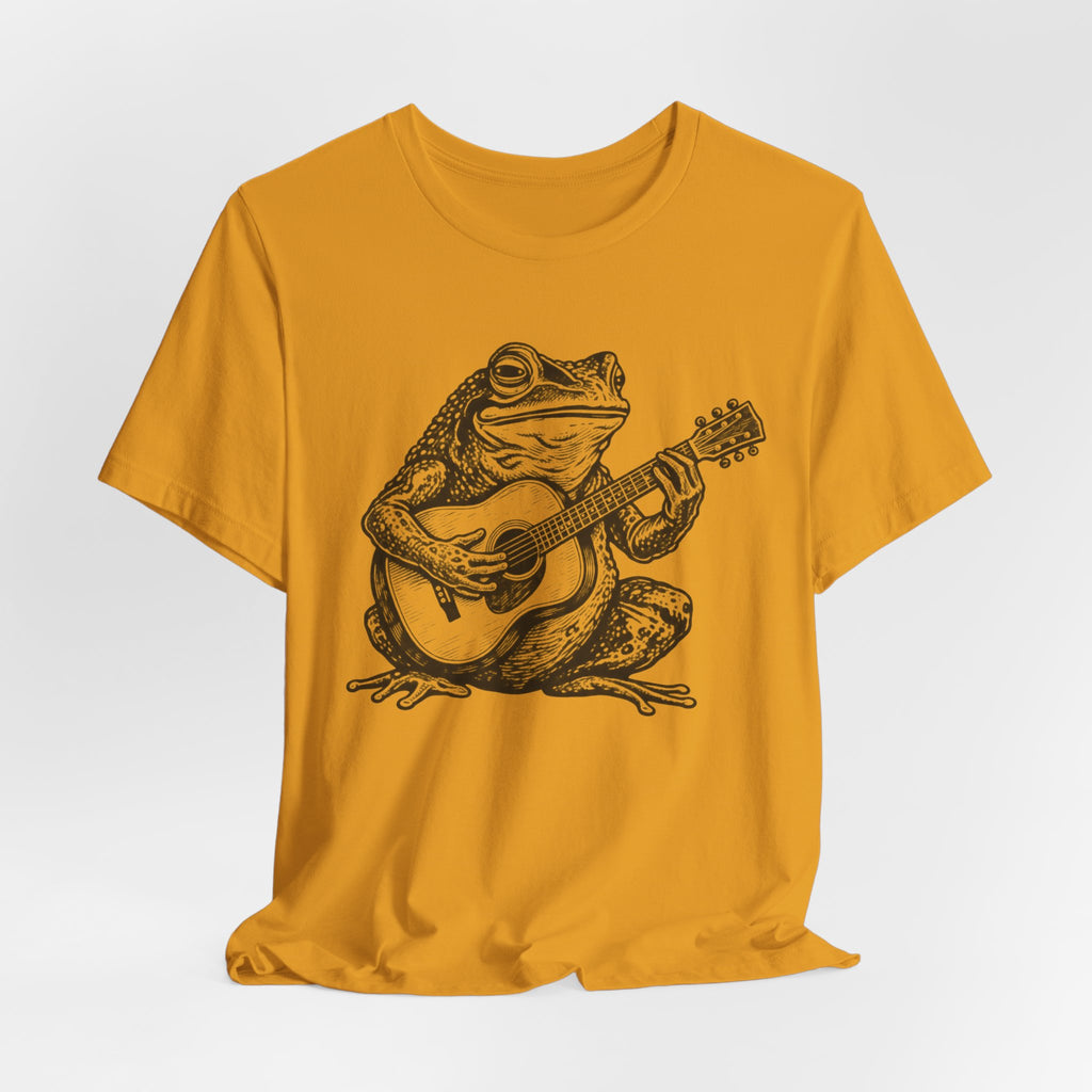 Folk Toad Guitar Tee in Orange - funny folk toad guitar goblincore shirt, Barely Outdoorsy