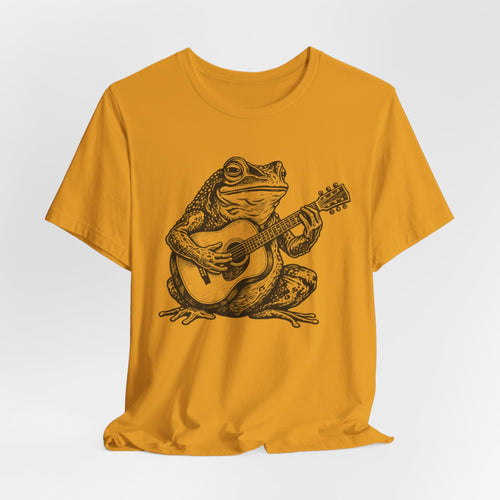 Folk Toad Guitar Tee in Orange - funny folk toad guitar goblincore shirt, Barely Outdoorsy