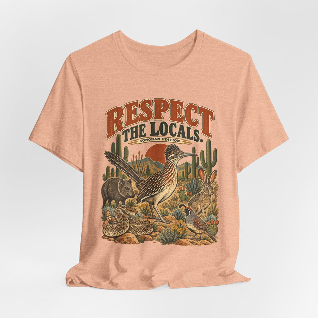 Respect The Locals Sonoran Desert T-Shirt in Athletic Heather - funny Sonoran Desert wildlife humor graphic tee, Barely Outdoorsy Bella Canvas 3001